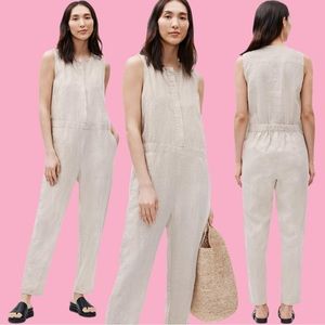 Eileen Fisher Organic Undyed Natural Linen Round Neck Jumpsuit size XXS